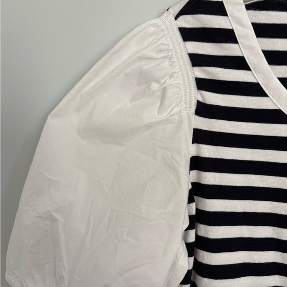Talbots Black White Cotton Striped Short Puff Sleeve Scoop Neck Chic Blouse 1X - Picture 3 of 8